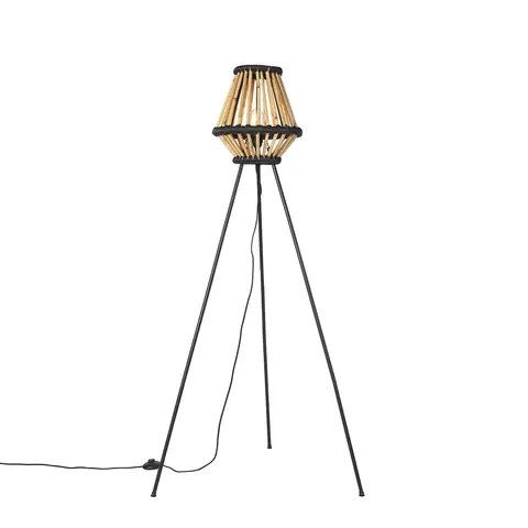 Stojaci lampy Orientální stativ stojací lampa bambus s černou - Evalin