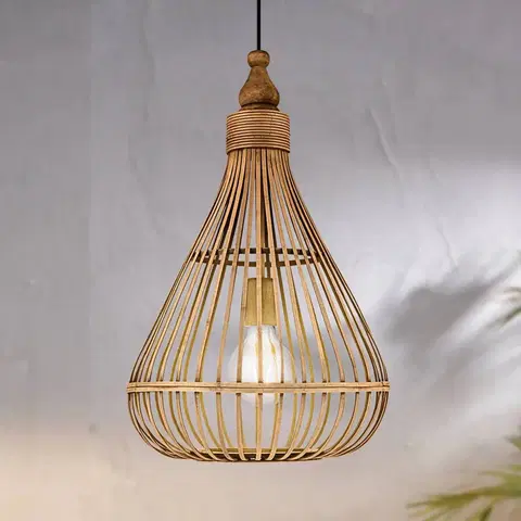 Závěsná světla EGLO Závěsné světlo Amsfield z bambusu, tvar hrušky