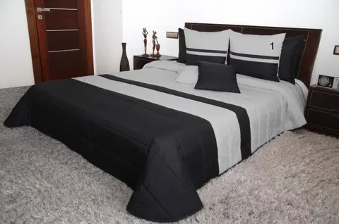 Luxusní přehozy na postel Prošívaná přikrývka na dvoulůžko v černé barvě s šedými pruhy