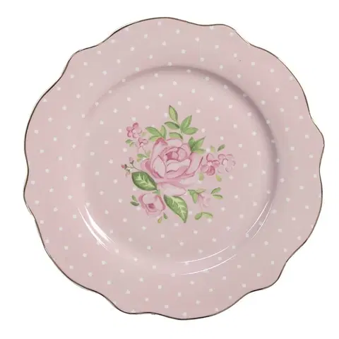 Talíře Růžový dezertní talíř s růžičkami Sweet Roses I - Ø 20*2 cm Clayre & Eef SWRDP-1
