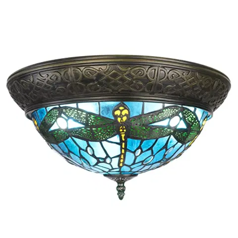 Svítidla Modré stropní Tiffany světlo s vážkami Dragonfly - Ø 38*20 cm E14/max 2*25W Clayre & Eef 5LL-6263