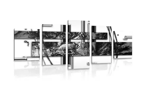 Černobílé obrazy 5-dílný obraz luxusní abstrakce v černobílém provedení