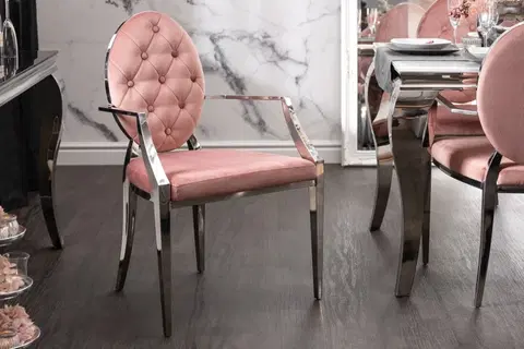 Luxusní jídelní židle Estila Zámecká jídelní židle Modern Barock starorůžové barvy s kovovými nohami 92cm