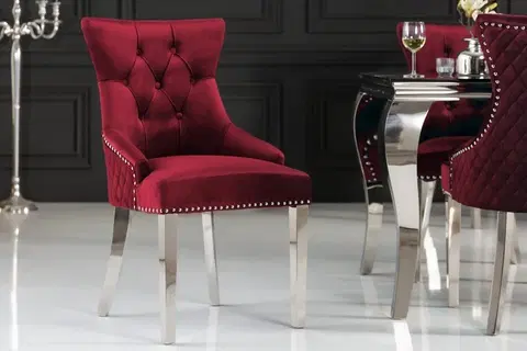 Luxusní jídelní židle Estila Zámecká chesterfield židle Eleanor v červené barvě ze sametu 97cm
