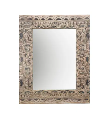 Luxusní a designová zrcadla Estila Designové obdélníkové zrcadlo Carlito v dřevěném ručně vyřezávaném rámu ze dřeva Albasia s etno motivy 100cm
