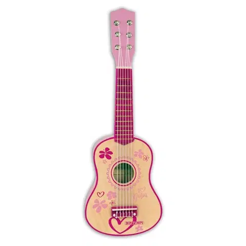 Hračky BONTEMPI - Klasická dřevěná kytara 55 cm v dívčí růžové barvě 225572