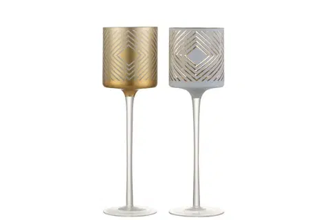Svícny Skleněné svícny Rhombus šedý a zlatý na čajovou svíčku  na nožičkach  - 9*9*30 cm J-Line by Jolipa 4008
