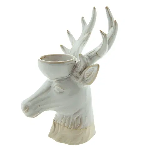 Svícny Béžový porcelánový svícen na čajovou svíčku Jelen Chrie - 15*12*21 cm Clayre & Eef 6CE1495