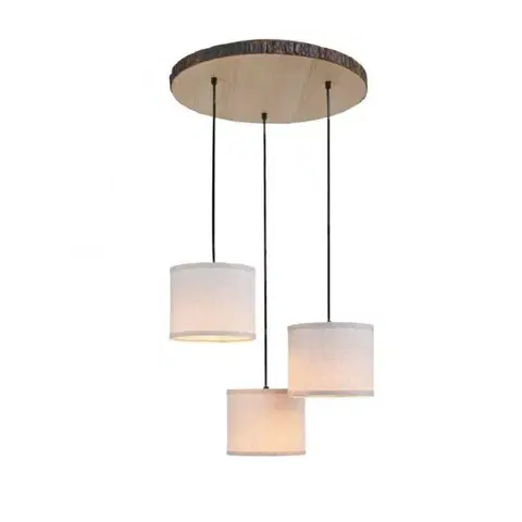 Moderní závěsná svítidla LEUCHTEN DIREKT is JUST LIGHT LED stropní svítidlo, 3-ramenné, dřevo, látkové stínidlo, 3xE27