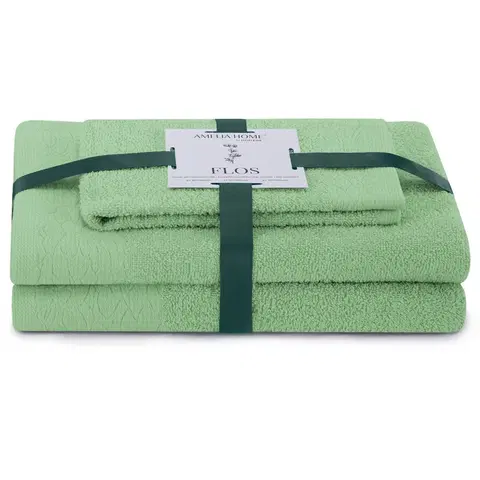 Ručníky AmeliaHome Sada 3 ks ručníků FLOSS klasický styl zelená, velikost 50x90+70x130
