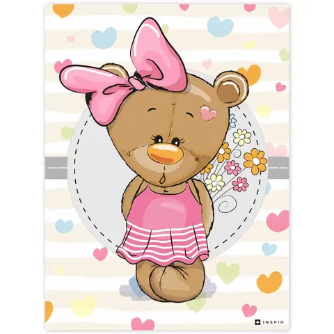 Obrazy do dětského pokoje Obraz medvídka s růžovou mašlí do dívčí pokoje