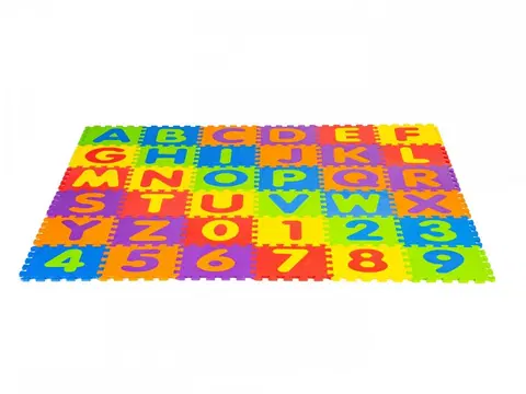 Pěnové puzzle na zem ECOTOYS Pěnová podložka Puzzle čísla a písmena 178x178 cm barevná