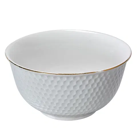 Mísy a misky Bílá porcelánová miska na polévku se zlatým proužkem - Ø 13*7 cm / 350 ml Clayre & Eef 6CEBO0059