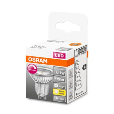 Stmívatelné LED žárovky OSRAM Skleněný reflektor OSRAM LED GU10 7,9W 927 120° stmívání