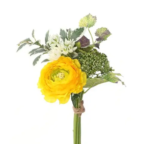 Květiny Umělý svazek Ranuculusu s přízdobami žlutá, 30 cm