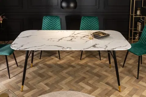 Designové a luxusní jídelní stoly Estila Retro designový jídelní stůl Forisma s bílou povrchovou deskou s mramorovým vzhledem 180 cm