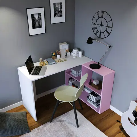 Kancelářské a psací stoly Psací stůl L158 bílý růžový