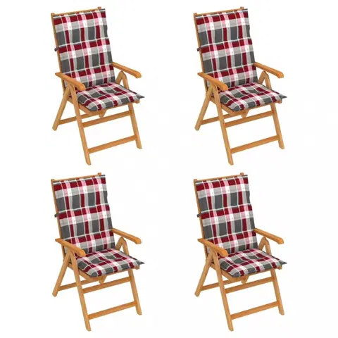 Zahradní židle Skládací zahradní židle 4 ks s poduškami Dekorhome Bílá / červená