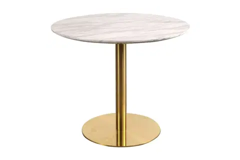 Jídelní stoly Norddan Kulatý jídelní stůl Kane 90 cm imitace mramor / mosaz