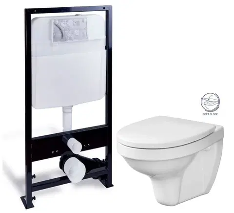 WC sedátka PRIM předstěnový instalační systém bez tlačítka + WC CERSANIT DELFI + SOFT SEDÁTKO PRIM_20/0026 X DE2