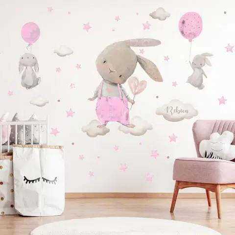Samolepky na zeď Samolepky pro holčičku - Akvarelové zajíčky v růžové barvě