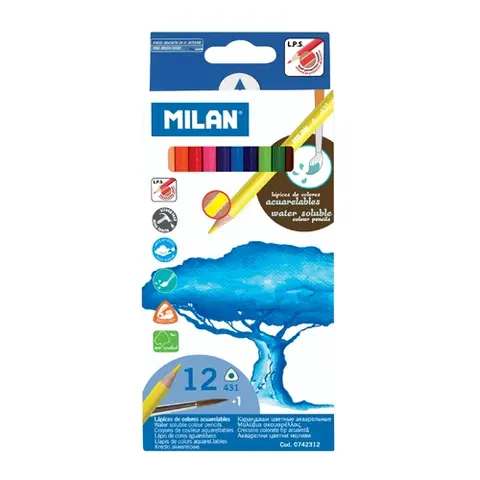 Hračky MILAN - Pastelky akvarelové 12ks se štětcem