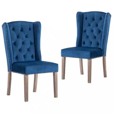Židle Jídelní židle 2 ks samet / kaučukovník Dekorhome Modrá