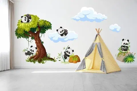 Zvířátka Nálepka na zeď pro děti veselé pandy na stromě
