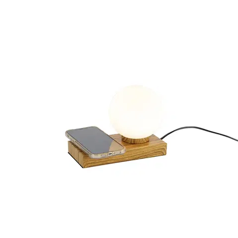 Stolni lampy Stolní lampa natural s dotykovou a indukční nabíječkou - Janneke