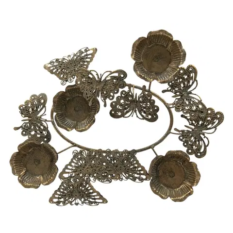Svícny Bronzový antik kovový svícen na čajové svíčky Květiny - 35*31*12 cm Clayre & Eef 6Y3990