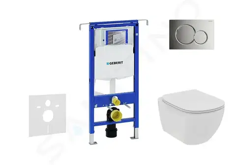 Záchody GEBERIT Duofix Set předstěnové instalace, klozetu a sedátka Ideal Standard Tesi, tlačítka Sigma01, Rimless, SoftClose, lesklý chrom 111.355.00.5 NE2