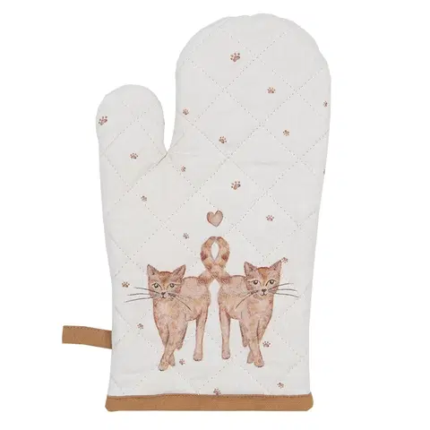 Chňapky Béžová dětská chňapka - rukavice s kočičkami Kitty Cats - 12*21 cm Clayre & Eef KCS44K