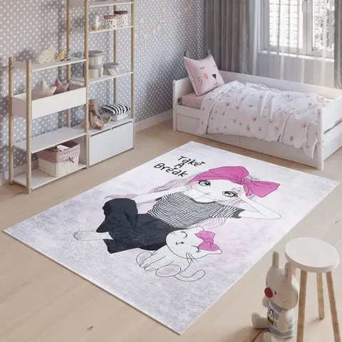 Dětské koberce Dětský koberec do dívčího pokoje s paní u kávy