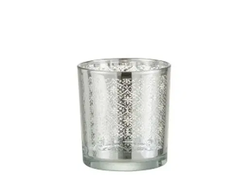 Svícny Skleněný svícen se stříbrným ornamentem Oriental silver - Ø 7*8cm J-Line by Jolipa 4043