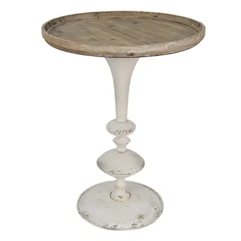 Konferenční stolky Bílo-hnědý antik odkládací stolek Varria - Ø 60*76 cm Clayre & Eef 5H0616