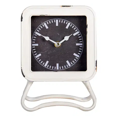 Hodiny Bílé kovové stolní hodiny s patinou - 16*5*22 cm Clayre & Eef 6KL0722