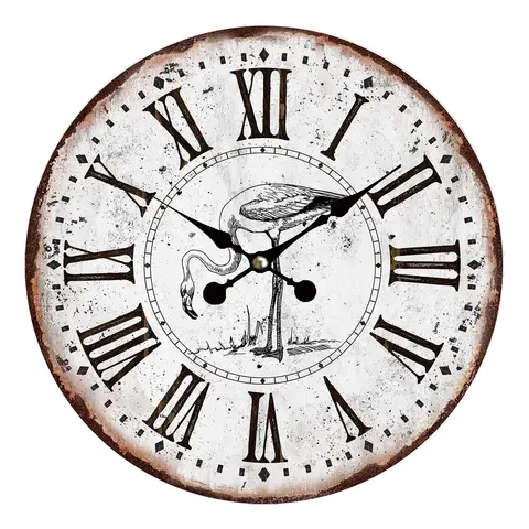 Hodiny Vintage hodiny s římskými číslicemi a plameňákem – Ø 34*1 cm / 1*AA Clayre & Eef 6KL0643