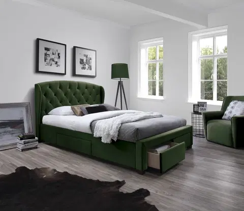 Postele HALMAR Čalouněná postel Rina tmavě zelená 160x200 cm