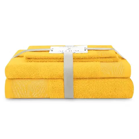 Ručníky AmeliaHome Sada 3 ks ručníků ALLIUM klasický styl žlutá, velikost 50x90+70x130