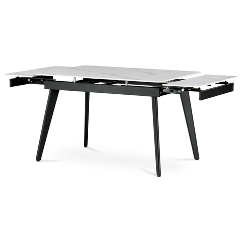 Jídelní stoly Jídelní stůl LONGAN, bílý mramor/černý matný lak