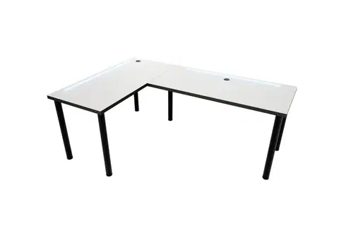 Herní stoly Expedo Počítačový rohový stůl LOOK N s LED, 200/135x73-76x65, bílá/černé nohy, levý