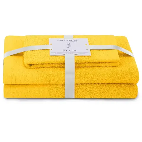 Ručníky AmeliaHome Sada 3 ks ručníků FLOSS klasický styl žlutá, velikost 30x50+50x90+70x130