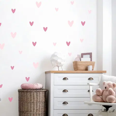 Samolepky na zeď Nálepky na zeď pro dívku - Růžová srdíčka, samolepka na zeď, přelepitelná