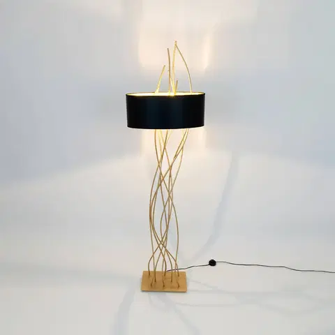 Stojací lampy Holländer Oválná stojací lampa Elba, zlatá/černá, výška 180 cm, železo
