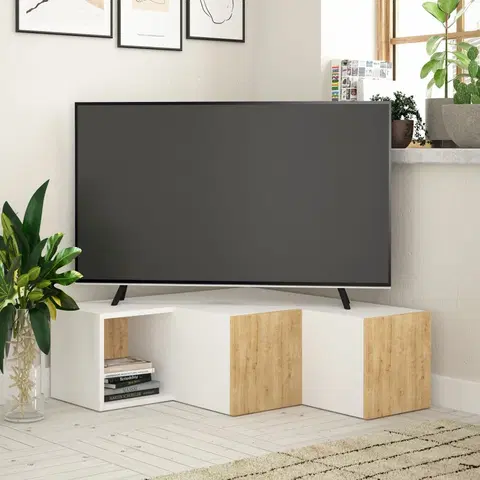 TV stolky Kalune Design TV stolek COMPACT 90 cm bílý/dub