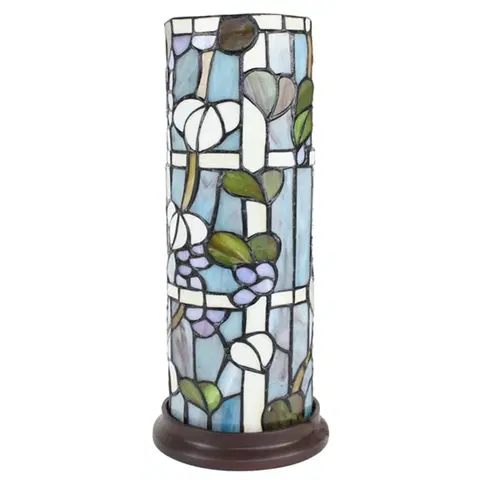 Svítidla Válcovitá stolní lampa Tiffany s květy Vistaria - Ø 15*36 cm E14/max 1*40W Clayre & Eef 5LL-6301