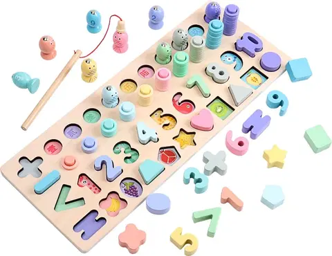 Dřevěné hračky Dvěděti Multifunkční deska vkládačka LOPEZ 4v1 vícebarevná