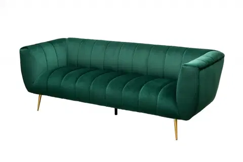 Luxusní a designové sedačky Estila Art-deco sametová sedačka Vermont v zeleném prošívaném potahu 225cm