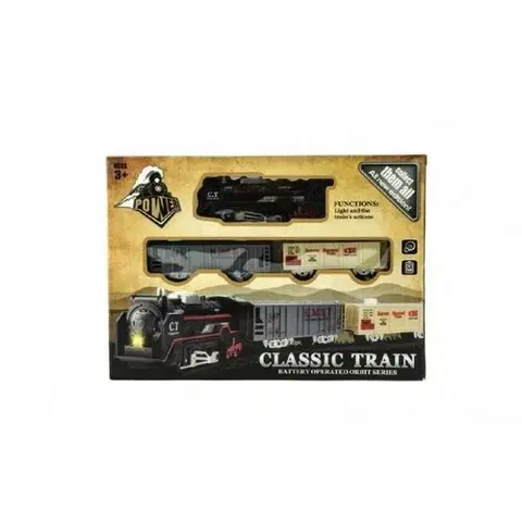 Dřevěné vláčky Teddies Svítící vlak na baterie s vagónky a kolejemi, 30 x 22 x 4 cm