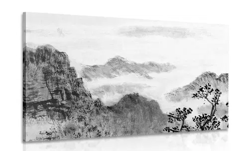 Černobílé obrazy Obraz tradiční čínská malba krajiny v černobílém provedení